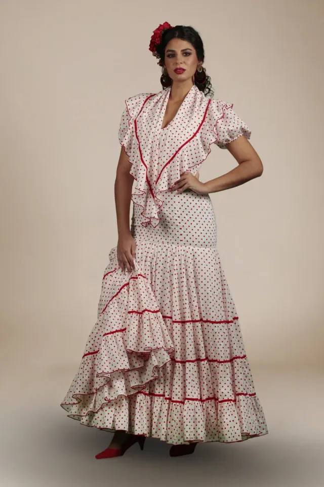Viva la Feria Conil robe flamenco blanche pois rouges