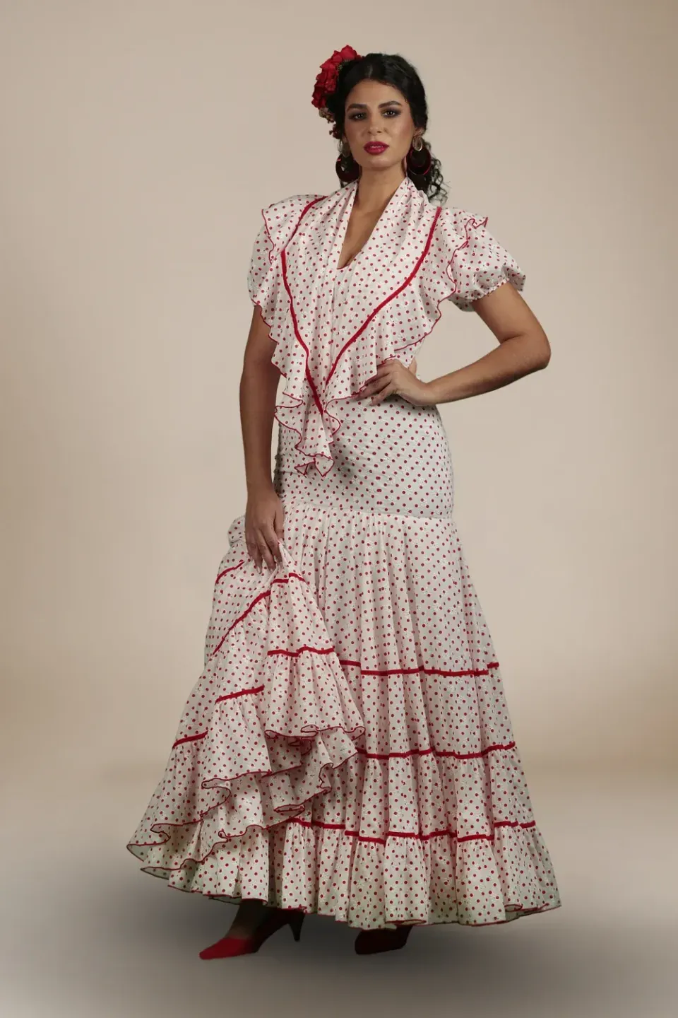 Viva la Feria Conil robe flamenco blanche pois rouges