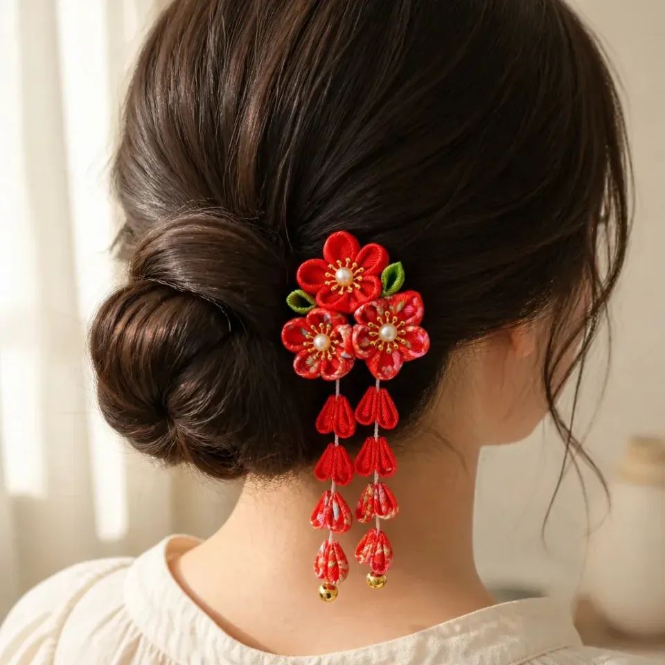 Esprit du Japon barrette kanzashi fleurie tissu