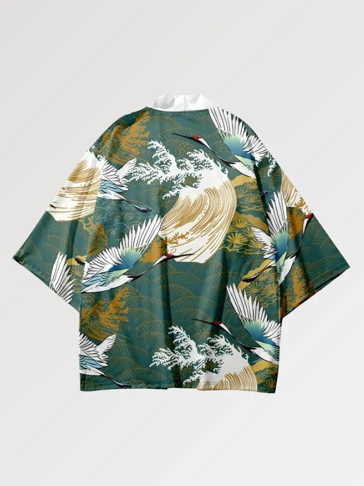 Japon style tsuru no gawa haori kimono grues