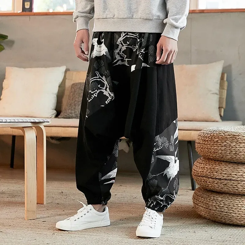 Japon style pantalon motif japonais coupe ample