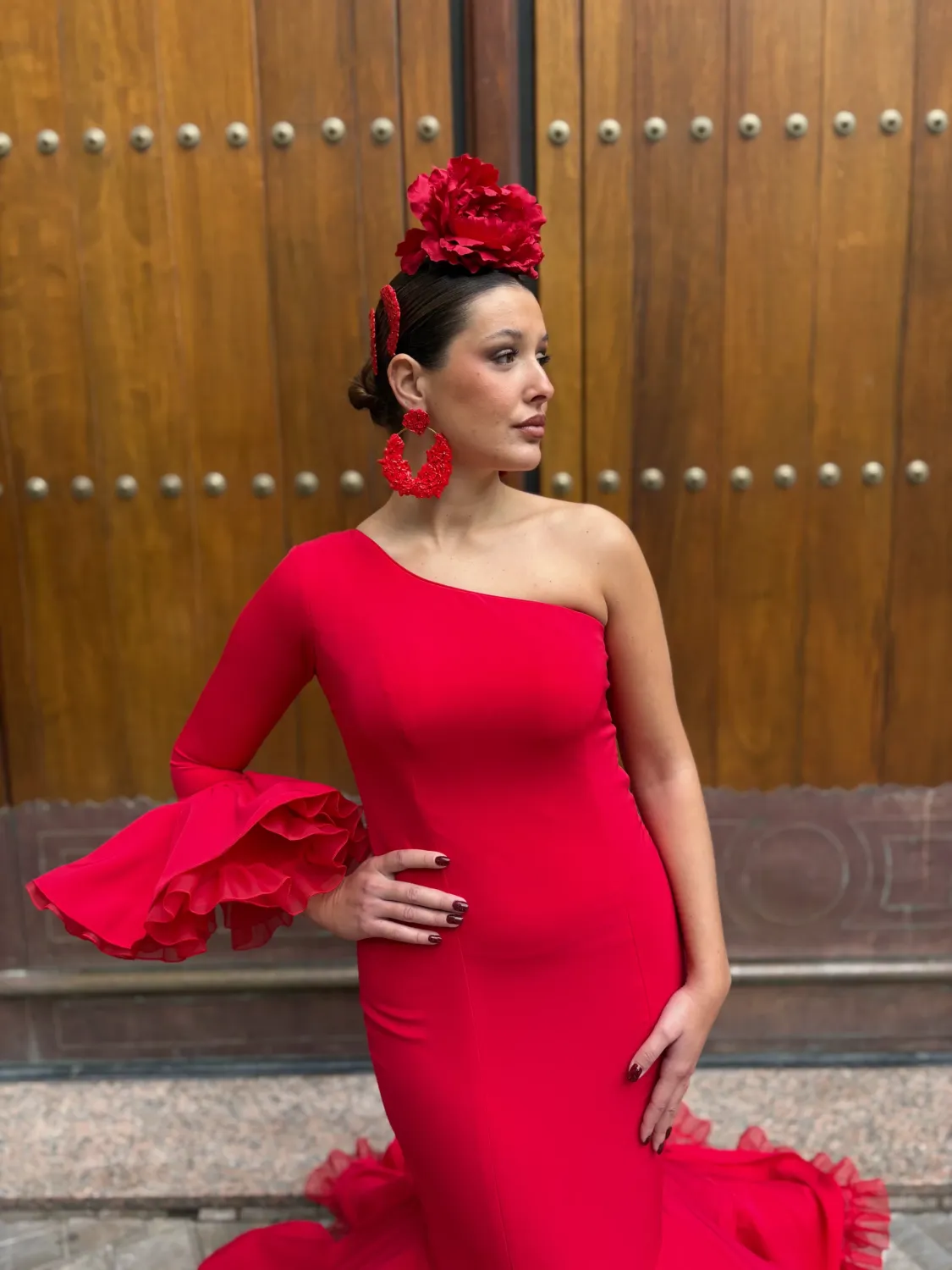 Viva La Feria Rosal robe flamenca rouge sirène asymétrique