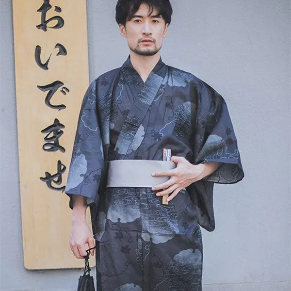 Esprit du Japon Nuit Japonaise yukata homme bleu nuit coton