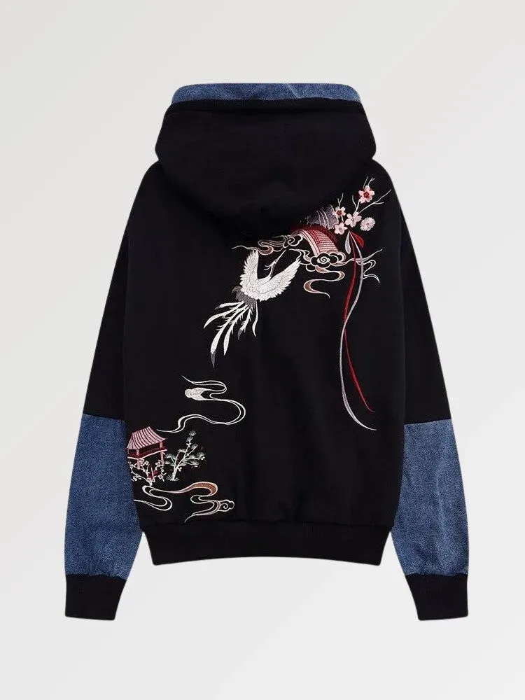 Japon style Sweat Sakura floral Patchwork sweat motif floral