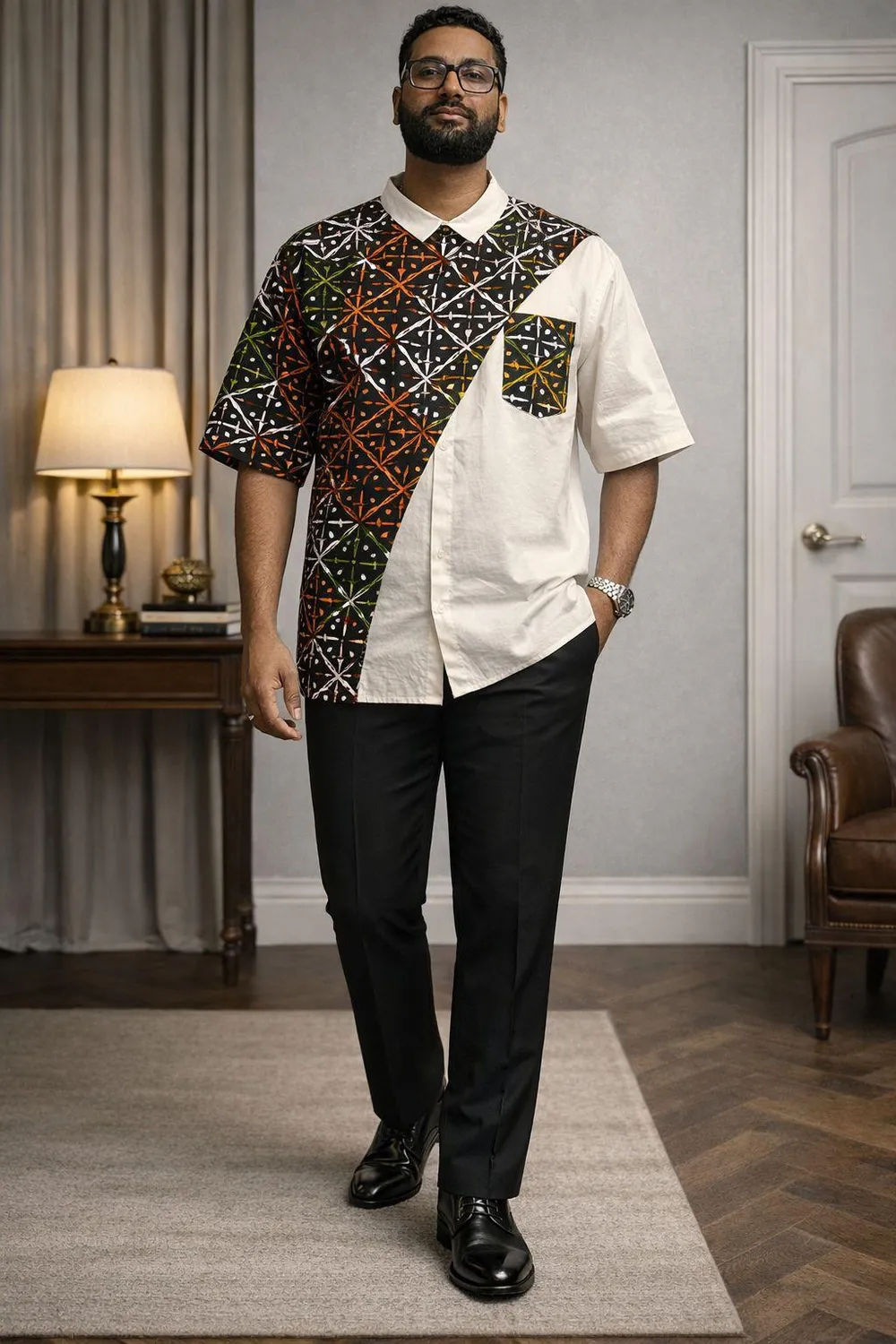 Kavazi chemise homme boutonnée motif archive