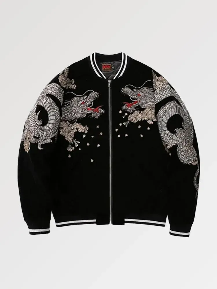 Japon style Sukajan Ryu Bushido bomber brodé