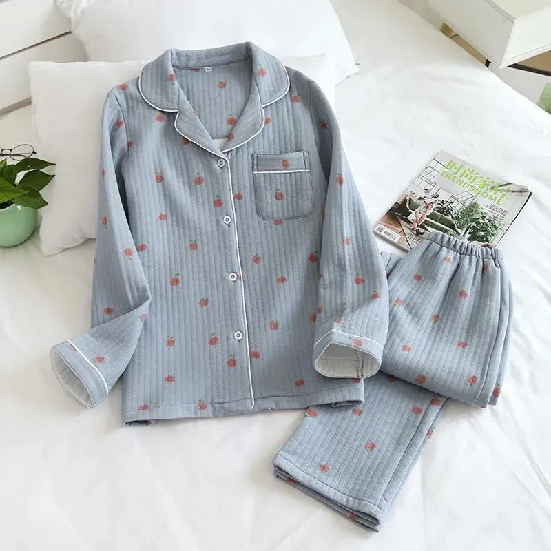 Japon style pyjama épais style japonais bleu nuit