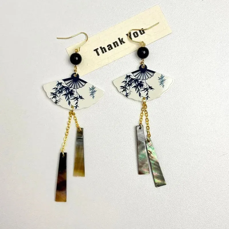 Esprit du Japon éventail boucles d’oreilles bambou doré