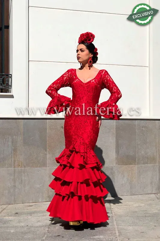 Viva la Feria Carmesi robe flamenco femme dentelle rouge