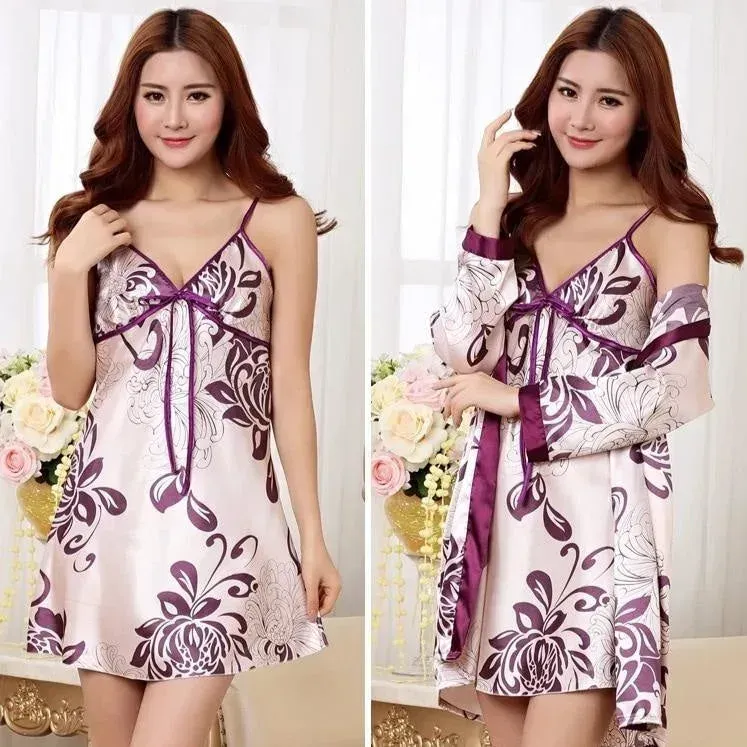 Japon style kimono pyjama femme satin violet