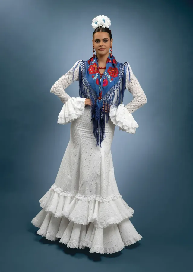 Viva la Feria Odiel robe flamenca blanche perforée volants