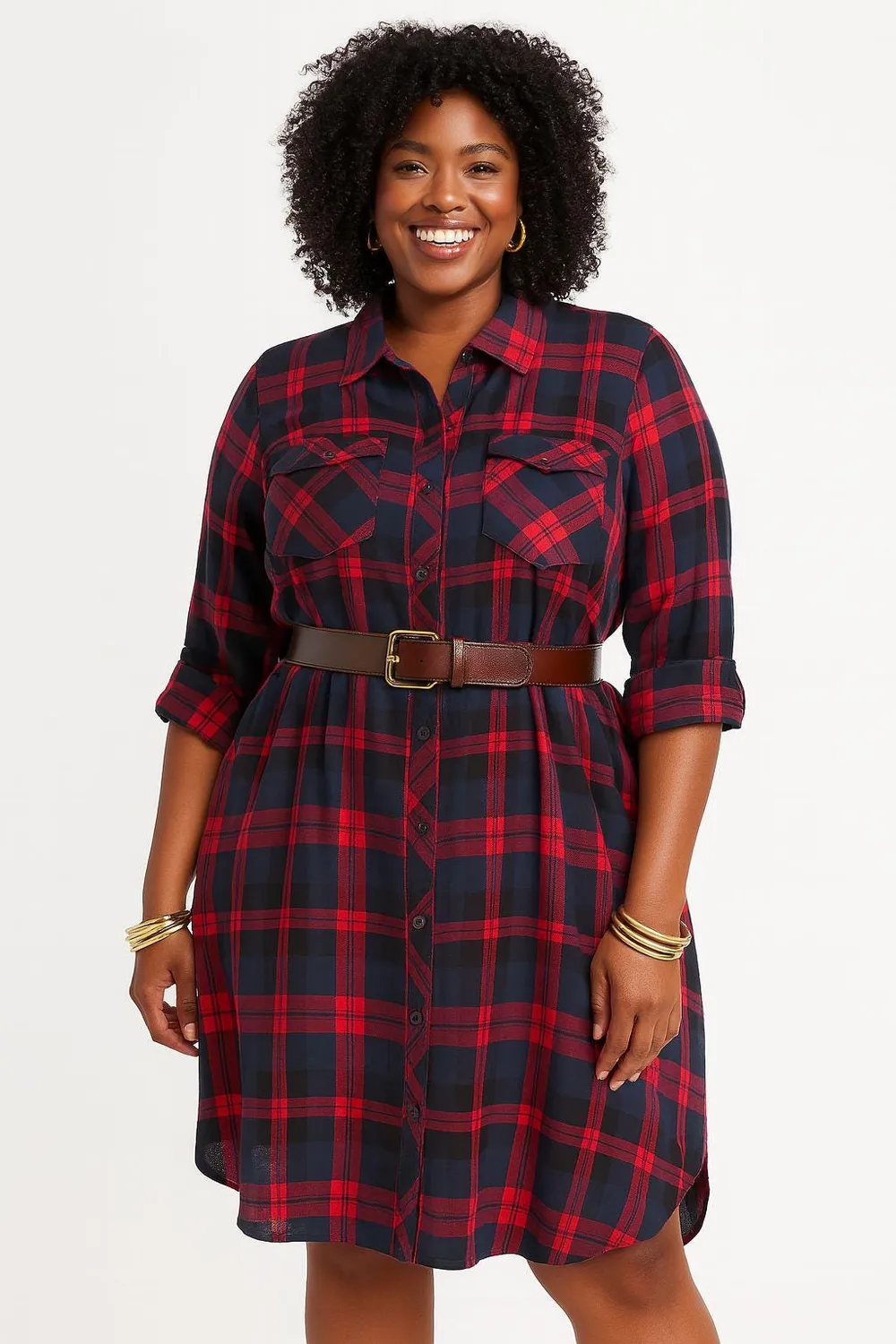 KAVAZI robe chemise à carreaux midi grande taille