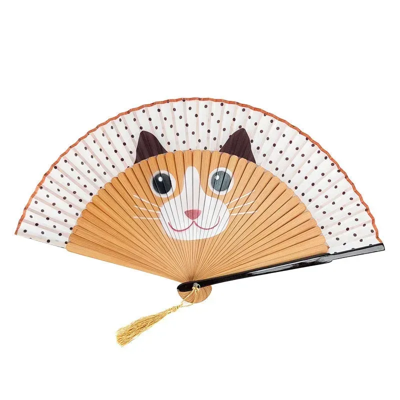 Japon style Éventail japonais Chat Kawaii beige