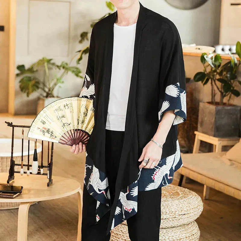 Esprit du Japon cardigan kimono homme grues