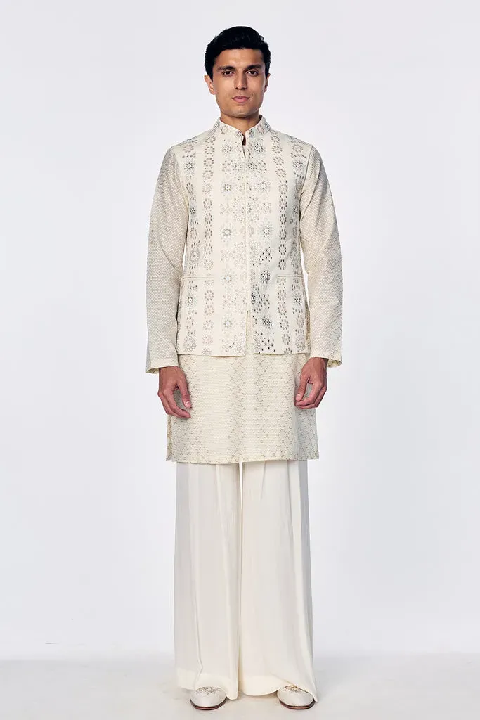 Rahul Mishra Bandi gilet brodé géométrique ivoire