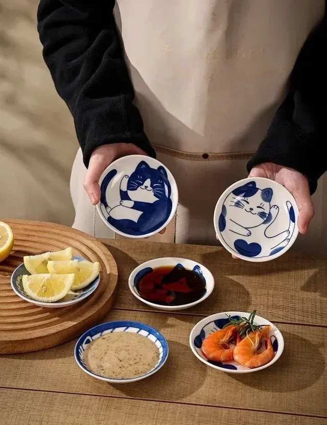 Japon style Coffret petites assiettes japonaises Chat en porcelaine