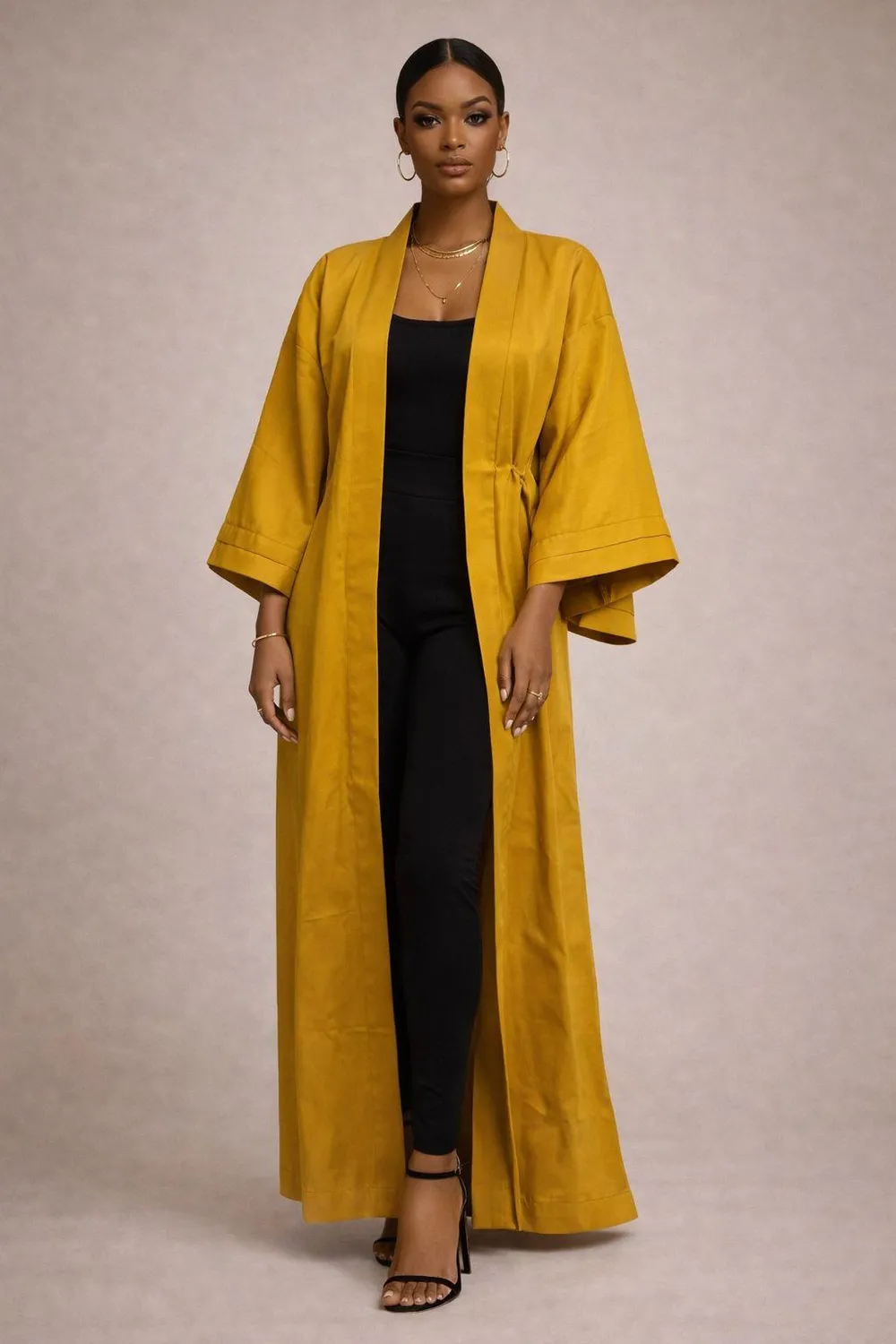 KAVAZI Solid Kimono femme coton avec ceinture