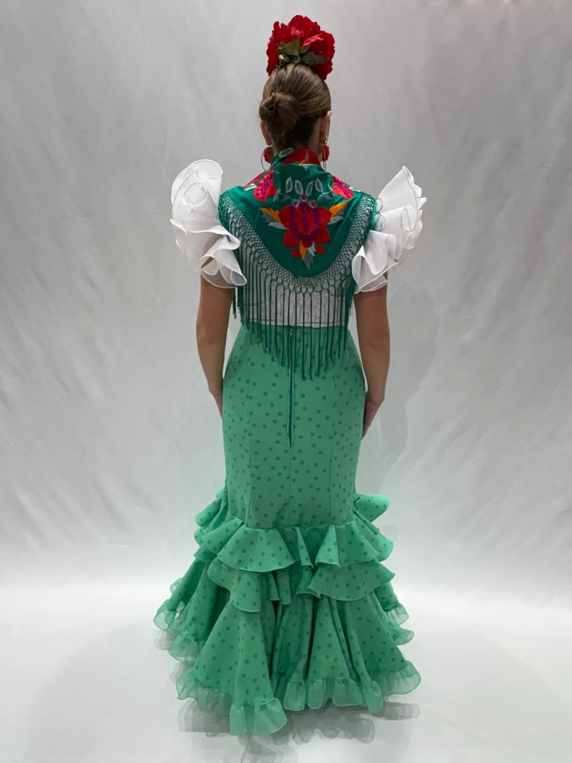Viva la Feria Primor jupe flamenca verte à pois