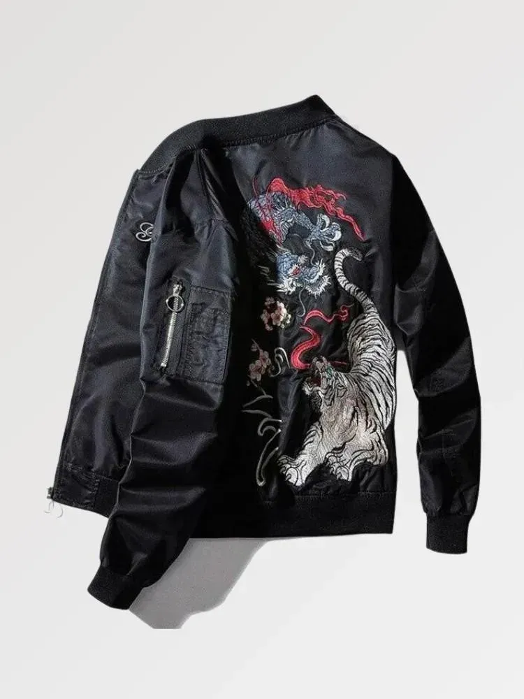 Japon style Tora Kori bomber broderie noir tigre
