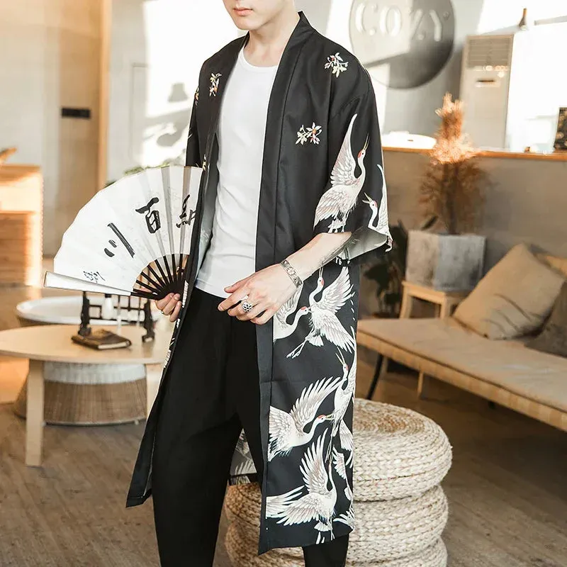 Japon Style Veste longue kimono homme fluide