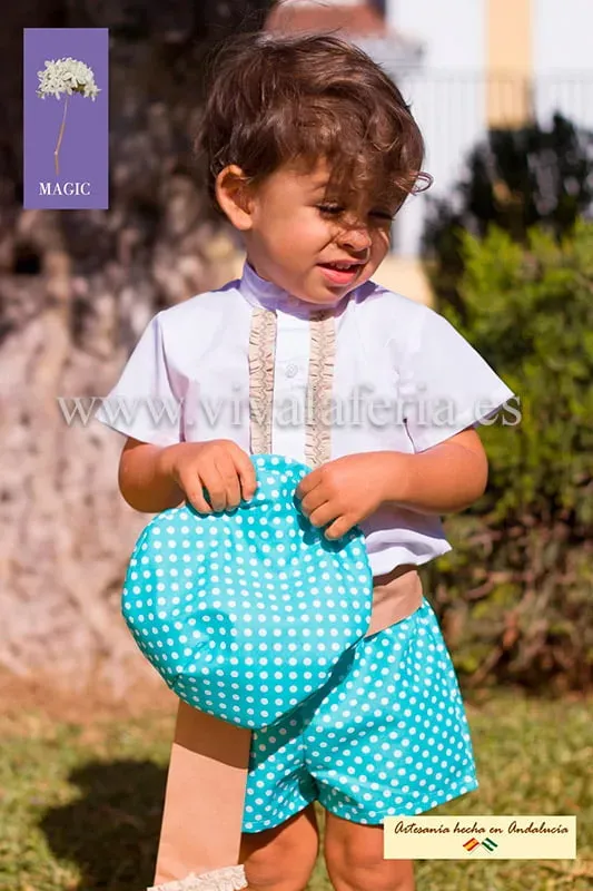 Viva La Feria campero ensemble enfant vert pois