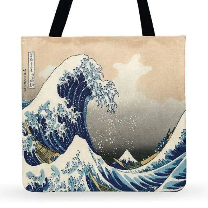 Japon style Grande Vague de Kanagawa tote bag toile de lin