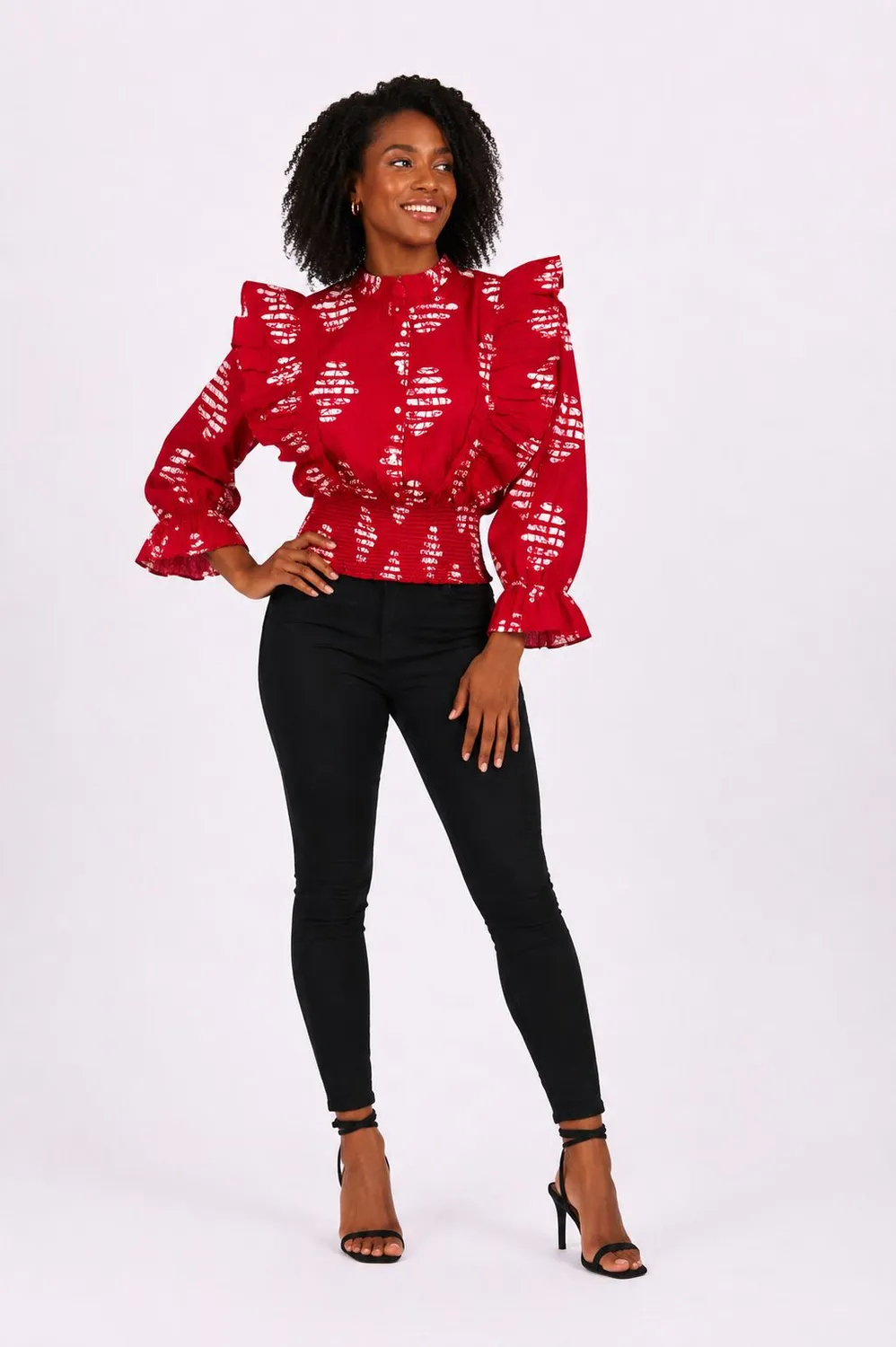 KAVAZI Ankara Top femme manches bouffantes wax