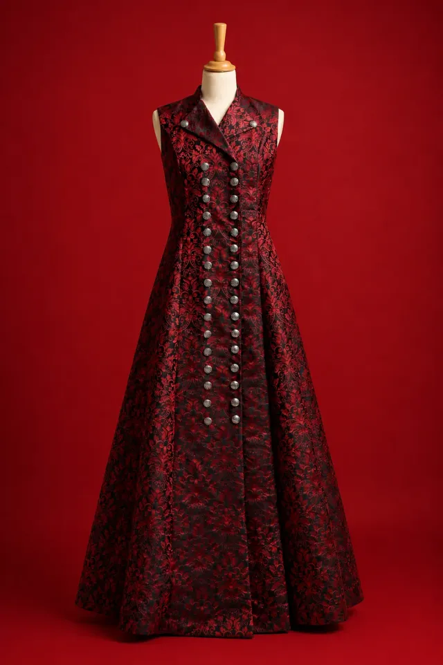 Geht's In Yseline robe damassée bordeaux et noir