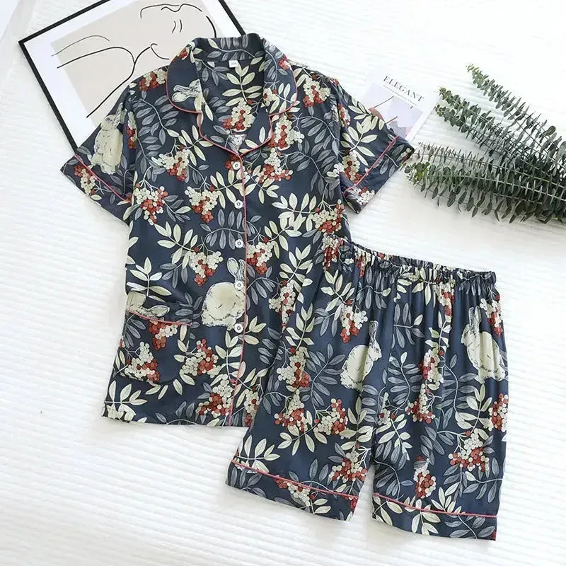 Japon style ensemble pyjama femme été coton