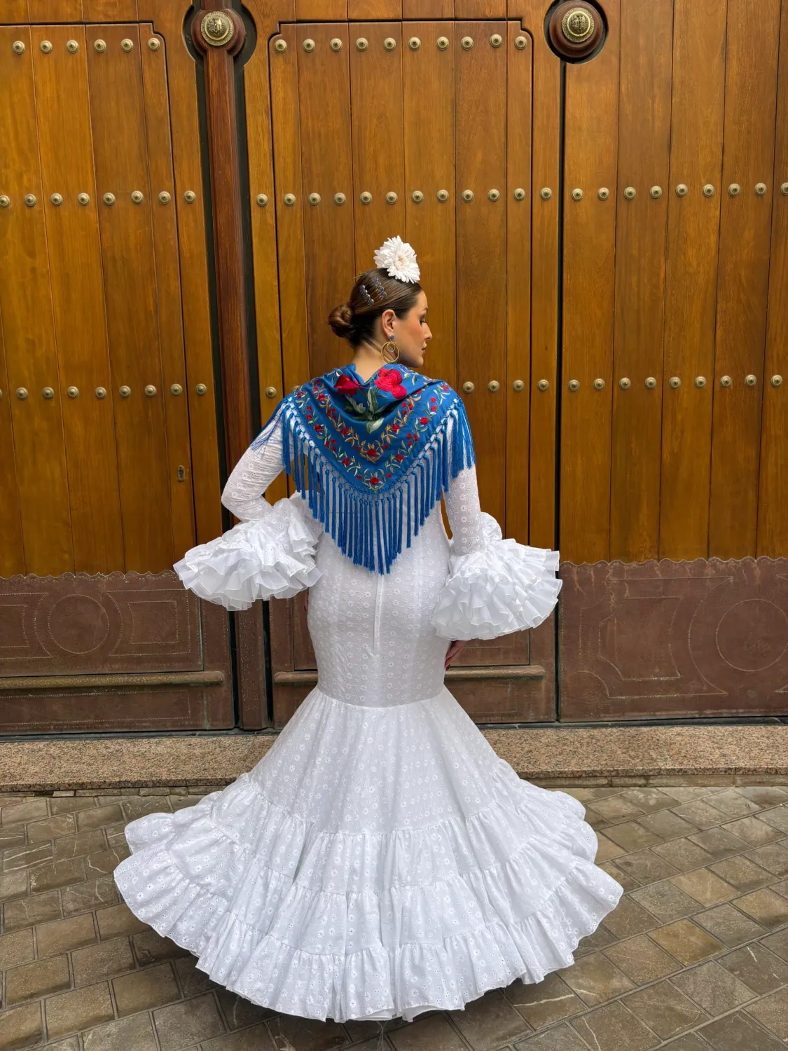 Viva La Feria Nácar robe gitane blanche sirène perforée
