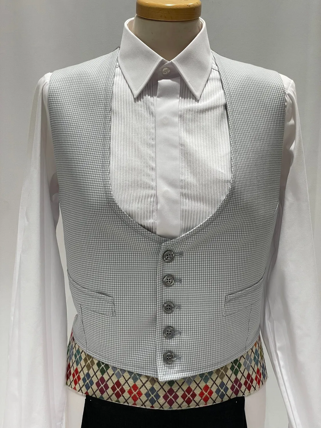 Viva La Feria traje court gris pied-de-poule veste gilet