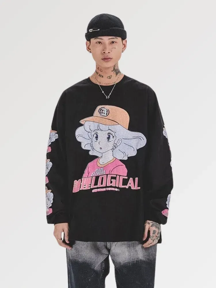 Japon style logical tee-shirt manche longue oversize