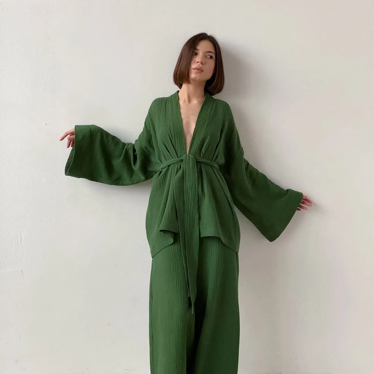 Esprit du Japon ensemble kimono gaze de coton ample