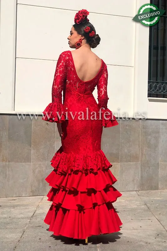 Viva la Feria Carmesi robe flamenco femme dentelle rouge