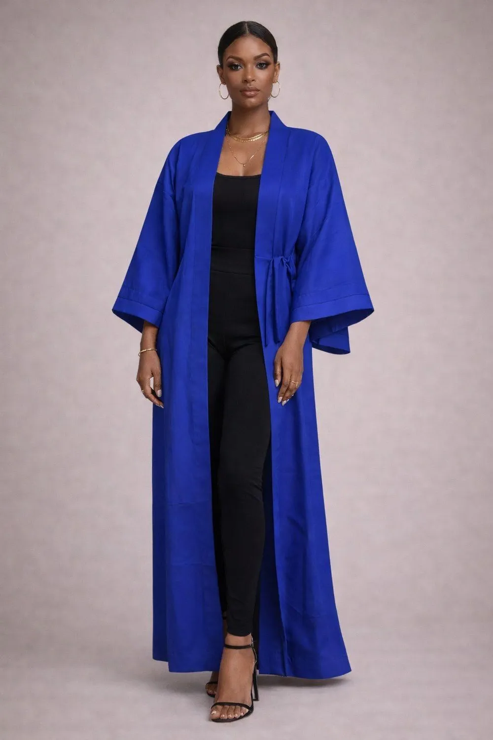KAVAZI Solid Kimono femme coton avec ceinture