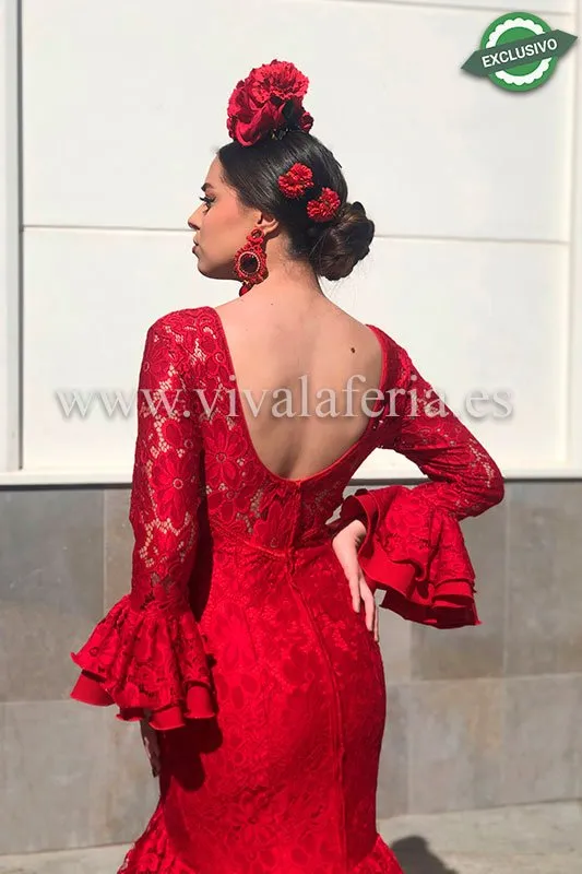 Viva la Feria Carmesi robe flamenco femme dentelle rouge