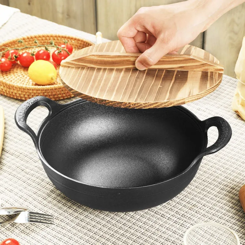 Esprit du Japon marmite fonte façon wok couvercle bois