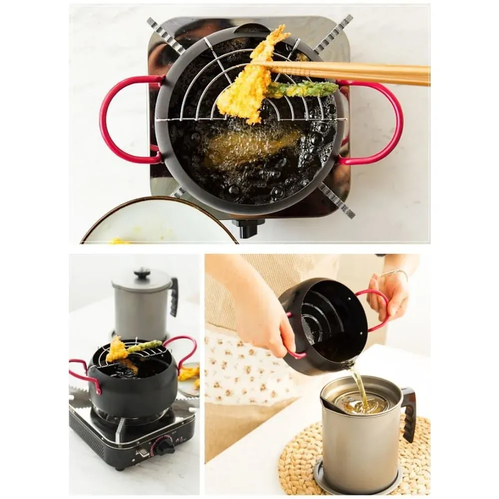 Japon style Saru pot à tempura avec filtre à huile