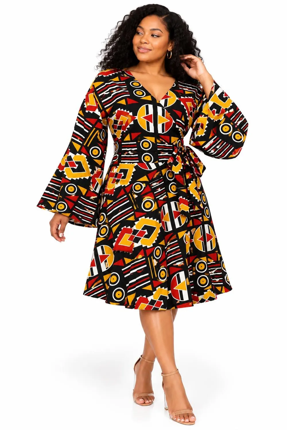 KAVAZI robe midi cache-cœur wax col V manches cloche
