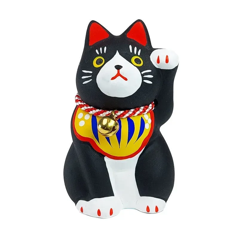 Japon style Maneki Neko Noir chat porte-bonheur en céramique