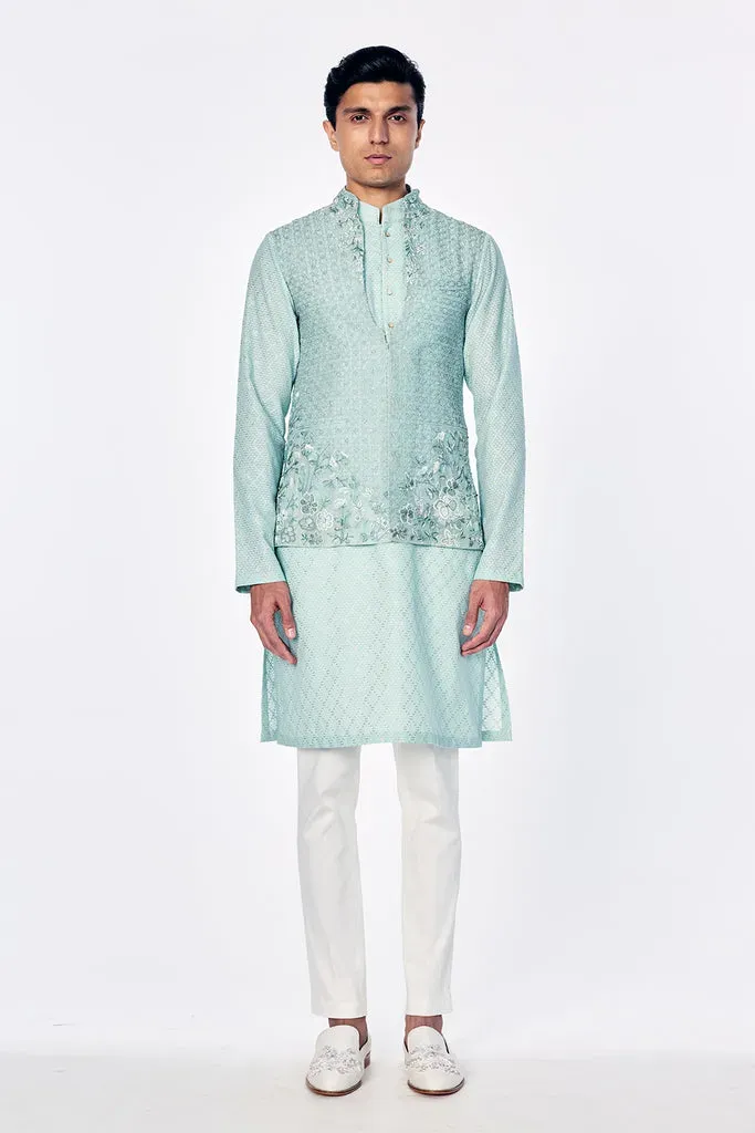 Rahul Mishra Zenith Silk Organza Bandi menthe brodée