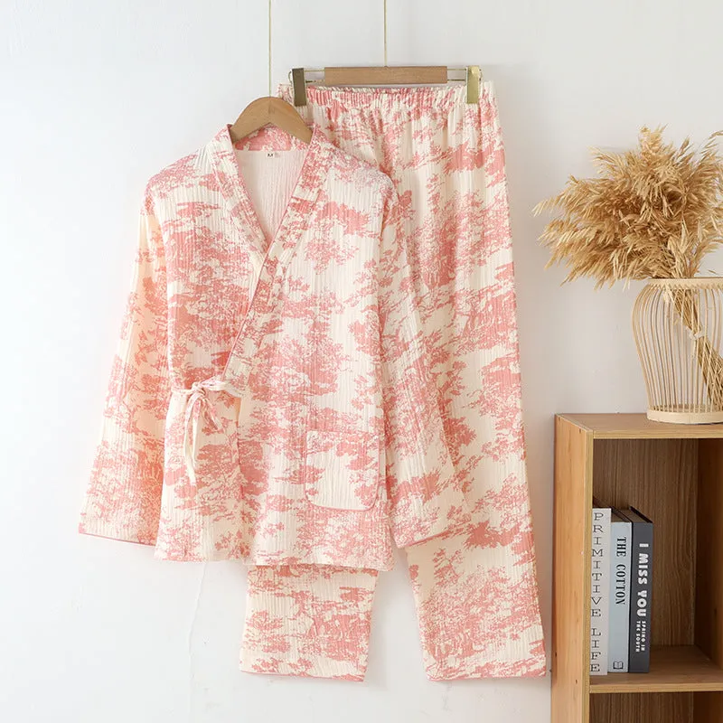 Esprit du Japon ensemble kimono gaze de coton veste pantalon