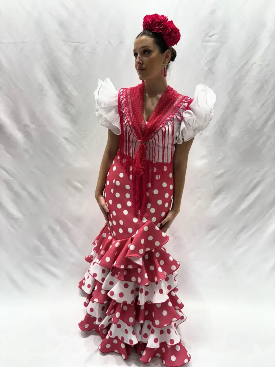 Viva La Feria Alba jupe flamenca fuchsia à pois volants