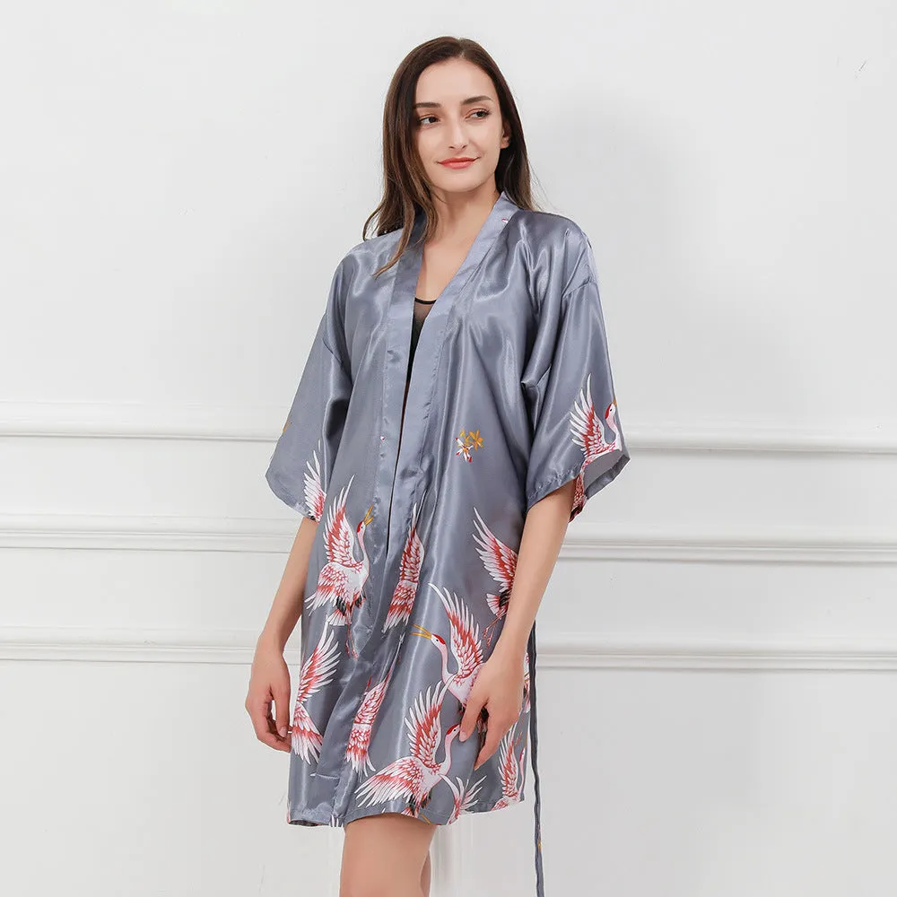 Esprit du Japon peignoir kimono satin grues femme