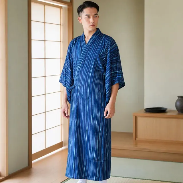 Esprit du Japon Kimono intérieur homme long rayé yukata