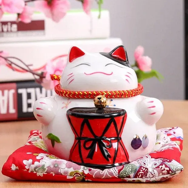 Esprit du Japon maneki neko tambourin céramique 11 cm