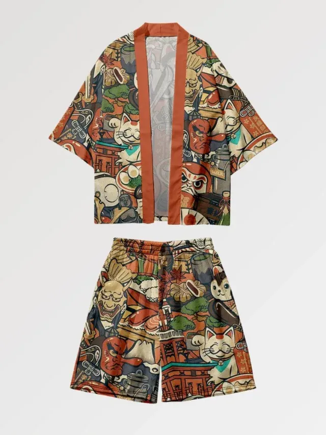 Japon style Ensemble De Kimono ‘daruma X Neko’