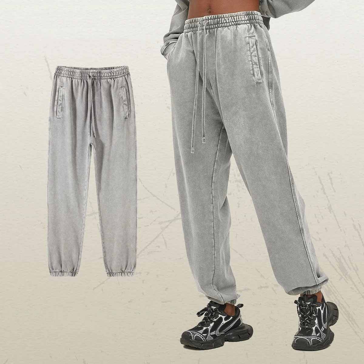 Esprit du Japon Pantalon Délavé Ample Rétro Coton