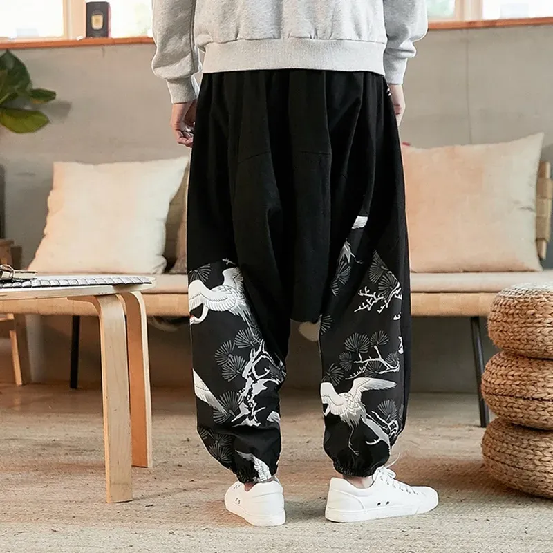 Japon style pantalon motif japonais coupe ample