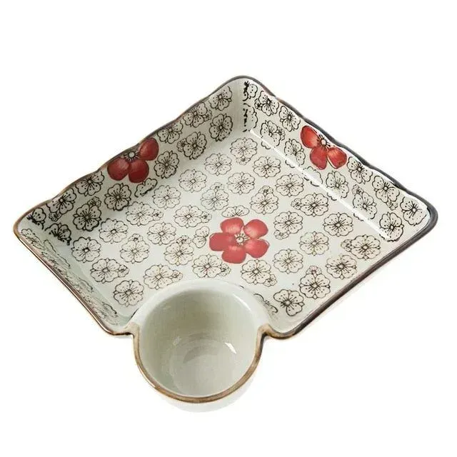 Japon style Mita plat céramique avec bol à sauce